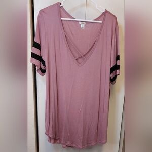 Bozzolo Dusty Mauve Criss Cross V Neck Top Size 3X Shirt Tail Hem Boho Knit Tee